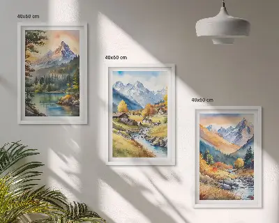 Mountain landscape wall art set with a river