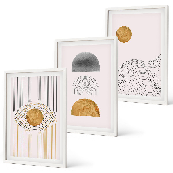 Three-piece wall art piece Abstract shapes beige and gray