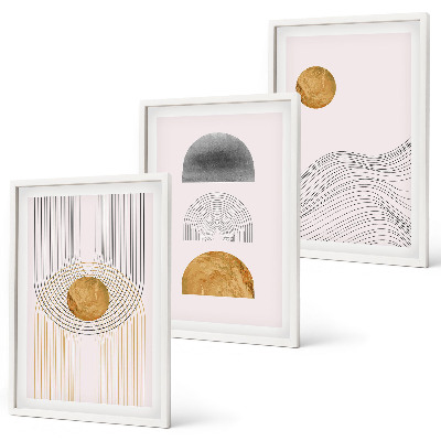 Three-piece wall art piece Abstract shapes beige and gray