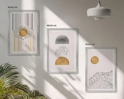 Three-piece abstract wall art beige and gray shapes