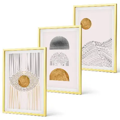 Three-piece abstract wall art beige and gray shapes