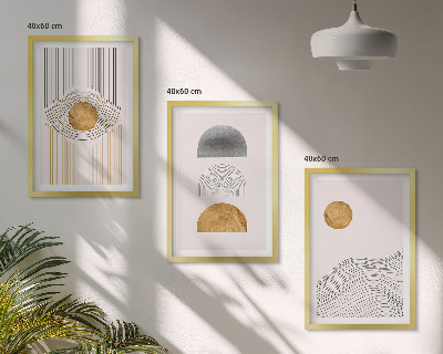 Three-piece wall art piece Abstract shapes beige and gray