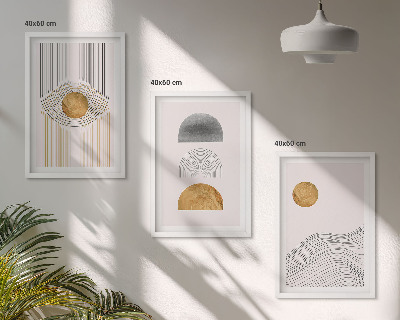 Three-piece wall art piece Abstract shapes beige and gray