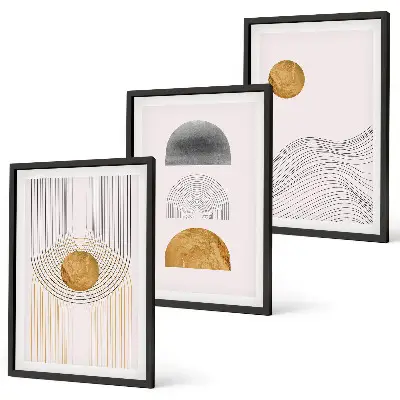Three-piece abstract wall art beige and gray shapes