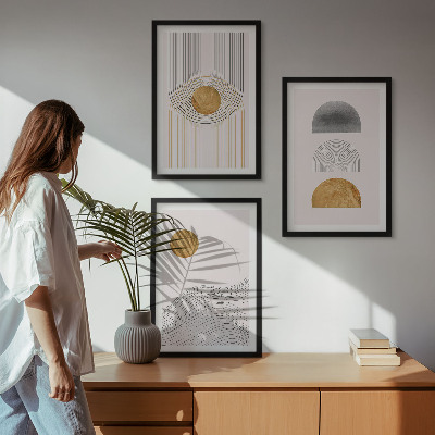 Three-piece wall art piece Abstract shapes beige and gray