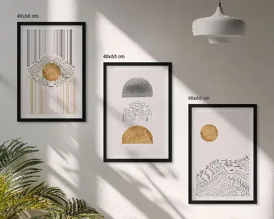 Three-piece abstract wall art beige and gray shapes