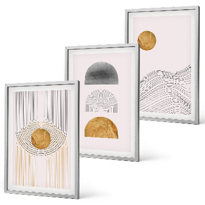Three-piece wall art piece Abstract shapes beige and gray