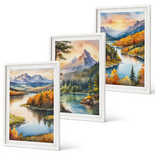 Wall art set Mountain landscapes with a river