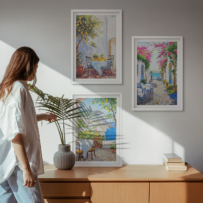 Three-piece wall art piece Charming streets, plants, sea