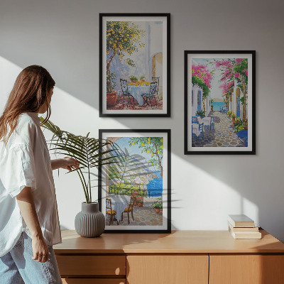 Three-piece wall art piece Charming streets, plants, sea