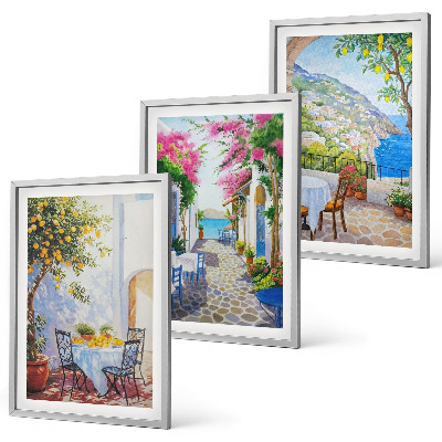 Three-piece wall art piece Charming streets, plants, sea