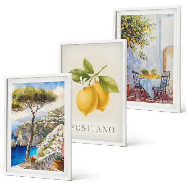 Views of Positano with lemons framed wall art set of 3 pieces