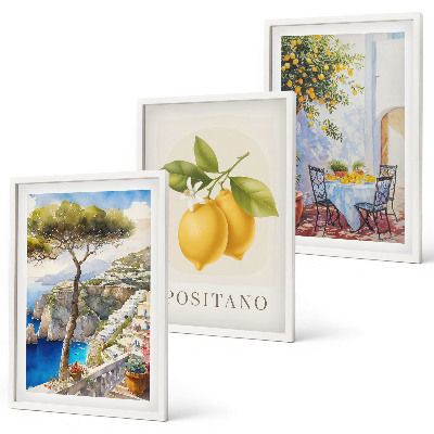 Set of 3 framed wall art pieces Views of Positano with lemons
