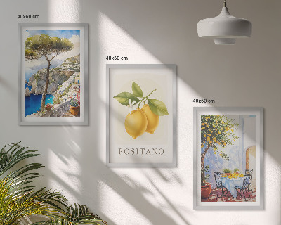 Set of 3 framed wall art pieces Views of Positano with lemons