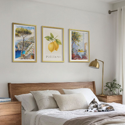 Set of 3 framed wall art pieces Views of Positano with lemons