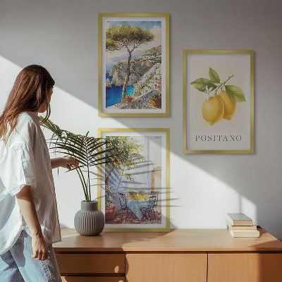 Set of 3 framed wall art pieces Views of Positano with lemons