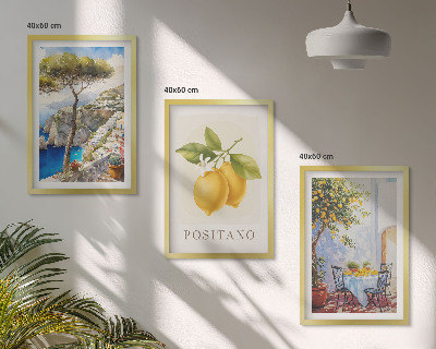 Set of 3 framed wall art pieces Views of Positano with lemons