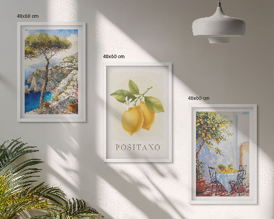 Set of 3 framed wall art pieces Views of Positano with lemons