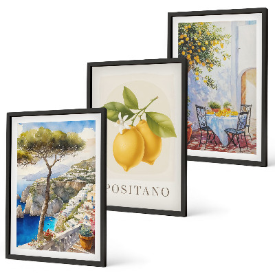 Set of 3 framed wall art pieces Views of Positano with lemons