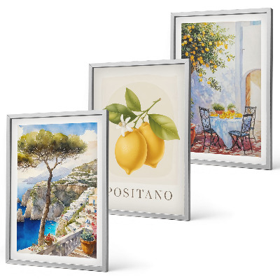 Set of 3 framed wall art pieces Views of Positano with lemons