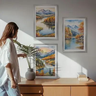 Autumn mountain landscapes wall art set