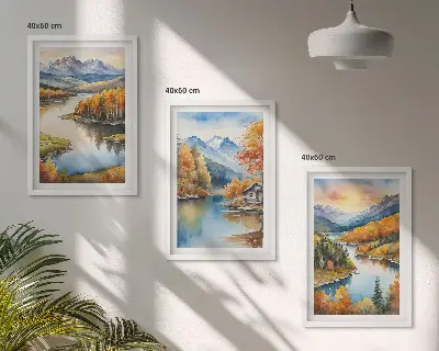 Autumn mountain landscapes wall art set