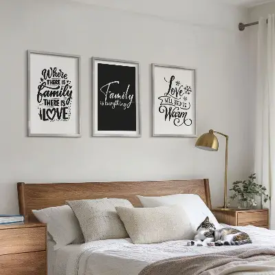 Three-piece wall art set featuring family, love, warmth, and home theme