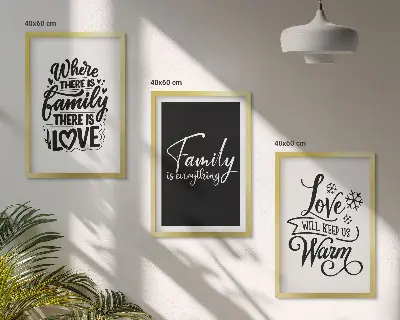 Three-piece wall art set featuring family, love, warmth, and home theme