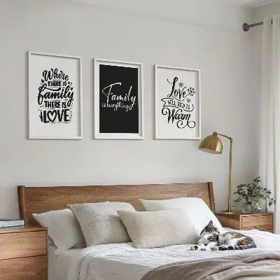Three-piece wall art set featuring family, love, warmth, and home theme