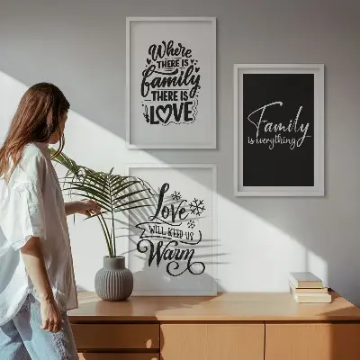 Three-piece wall art set featuring family, love, warmth, and home theme