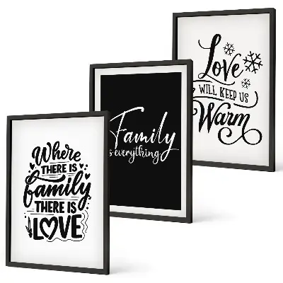 Three-piece wall art set featuring family, love, warmth, and home theme