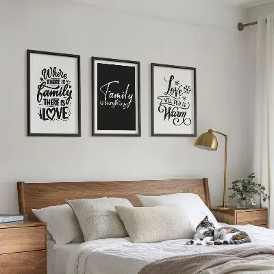 Three-piece wall art set featuring family, love, warmth, and home theme