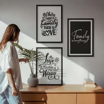 Three-piece wall art set featuring family, love, warmth, and home theme