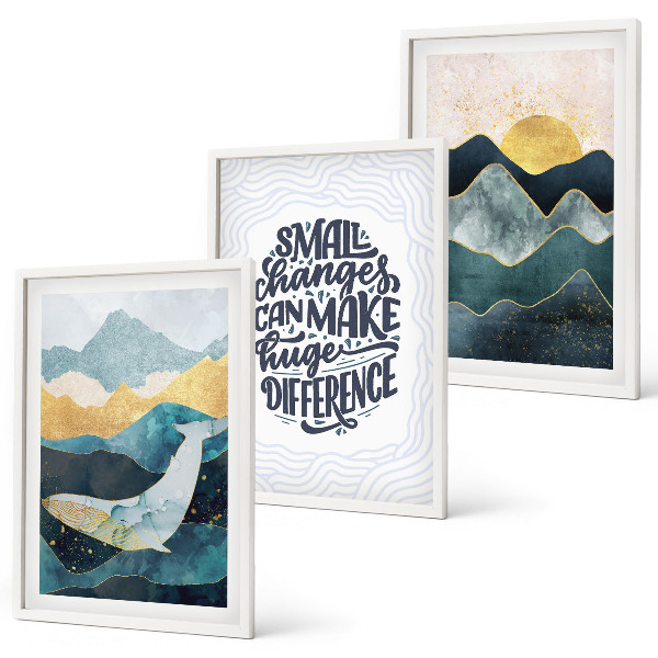 Set of 3 framed wall art pieces Abstract Mountains Inspiration