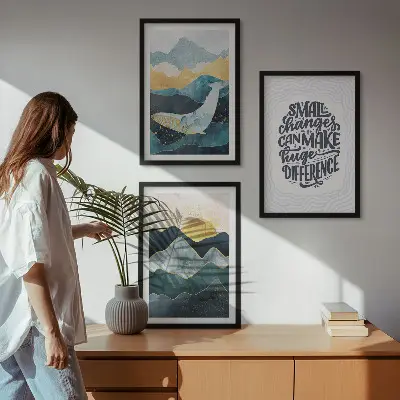 Abstract Mountains wall art set of 3 framed pieces