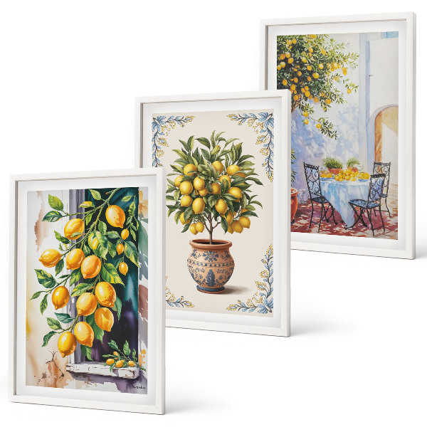 Wall art set Lemon trees fruits sun