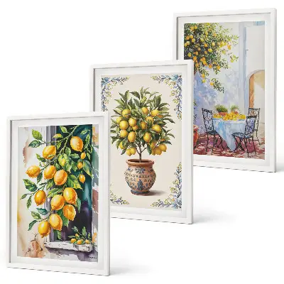 Wall art set with lemon trees and fruits in the sun