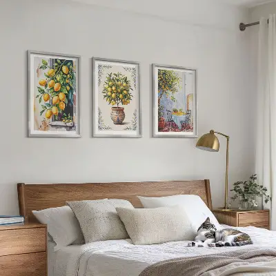 Wall art set with lemon trees and fruits in the sun