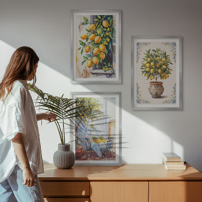 Wall art set Lemon trees fruits sun