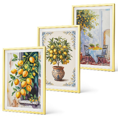 Wall art set Lemon trees fruits sun
