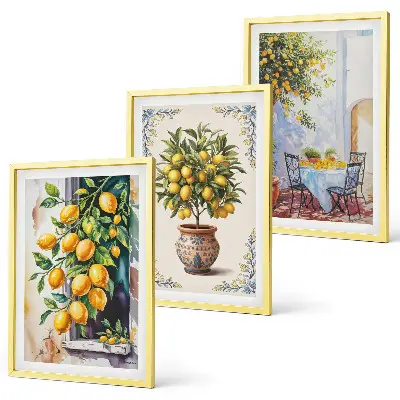 Wall art set with lemon trees and fruits in the sun