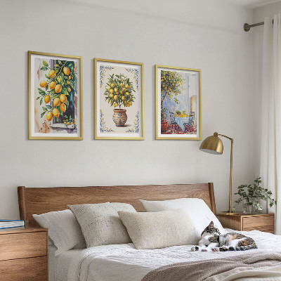 Wall art set Lemon trees fruits sun