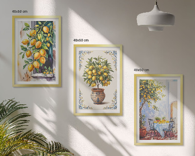 Wall art set Lemon trees fruits sun