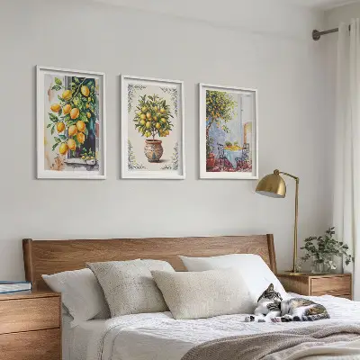 Wall art set with lemon trees and fruits in the sun