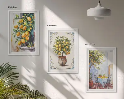 Wall art set with lemon trees and fruits in the sun