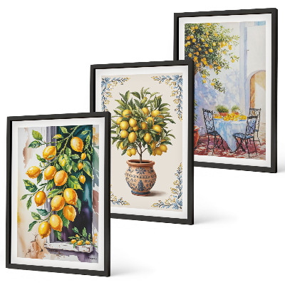 Wall art set Lemon trees fruits sun