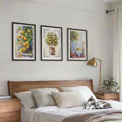 Wall art set with lemon trees and fruits in the sun