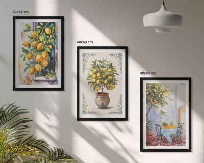 Wall art set Lemon trees fruits sun