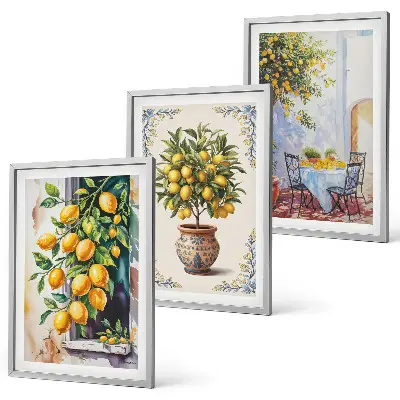 Wall art set with lemon trees and fruits in the sun