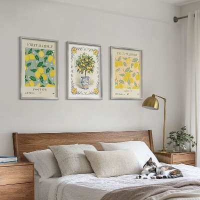 Three-piece wall art piece Citrus tree fruit Italy